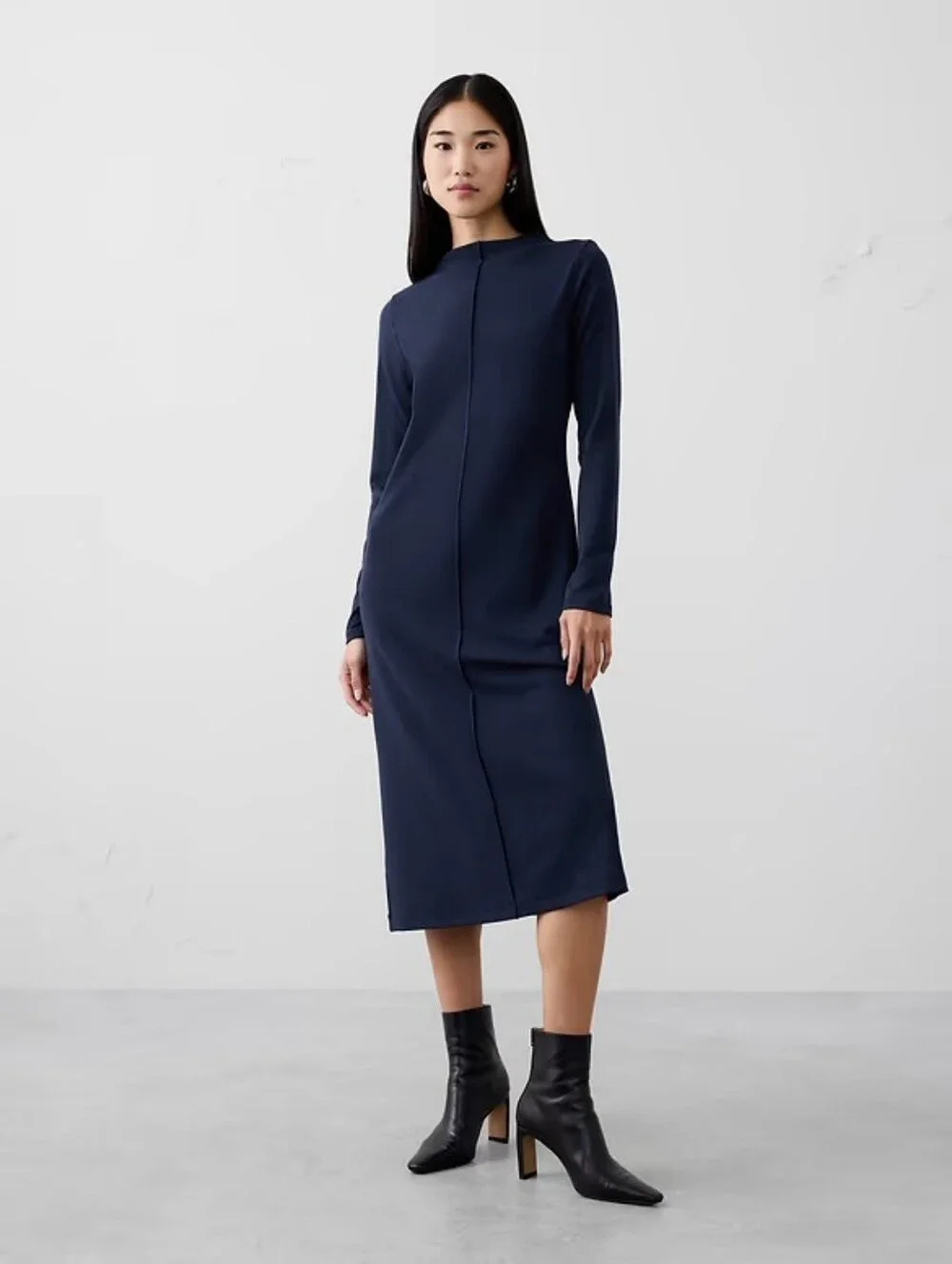 NWT- Banana Republic Stretch Ribbed Knit Mock Neck Long Sleeve Midi Dress-Size S